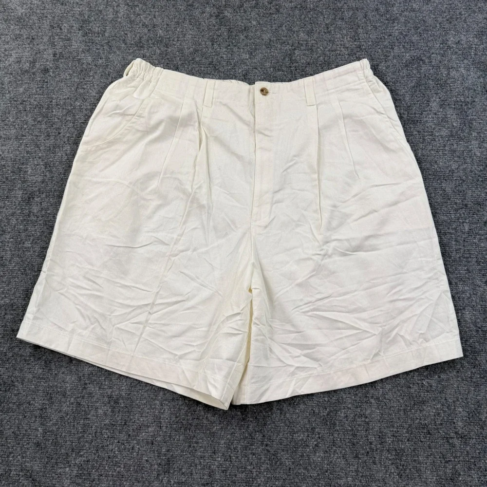 Lee Pleated Shorts 20W/M Off‎ White Cotton Elastic Waist Mens